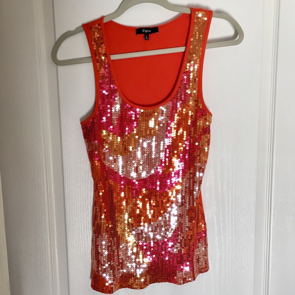 Vintage Express Orange Sequin Tank Large